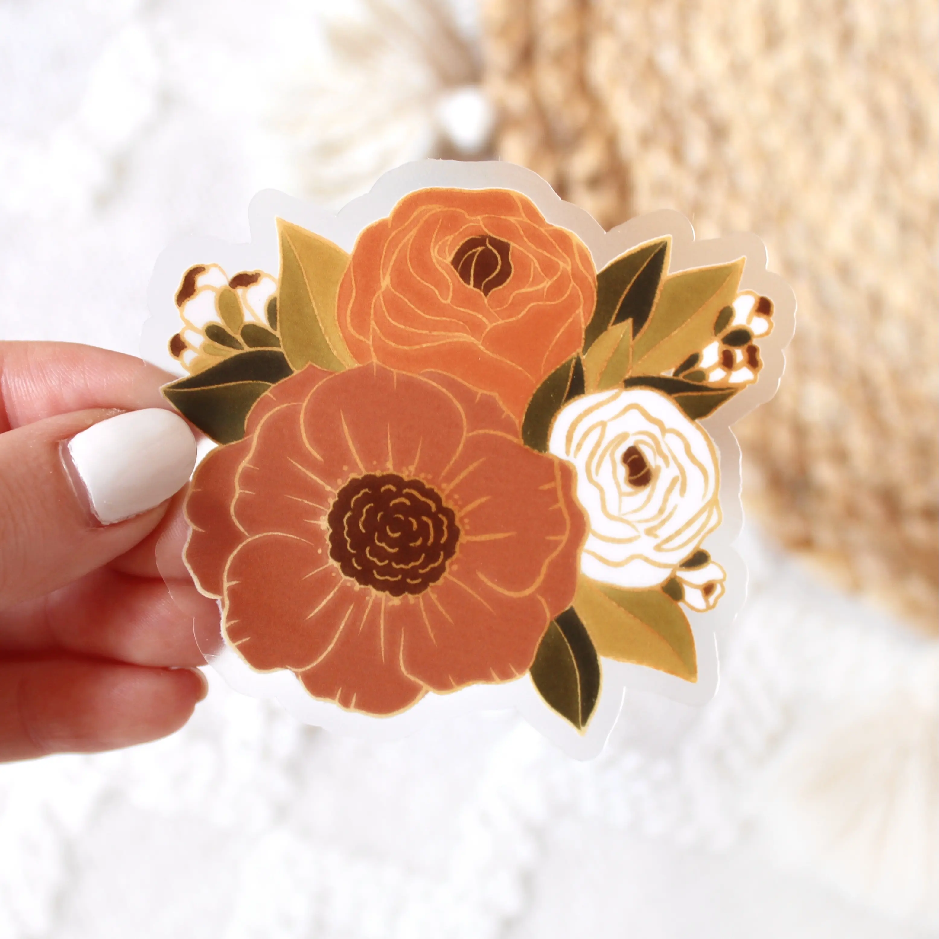 Fall Bouquet Clear Waterproof Vinyl Sticker, 3x2.75"