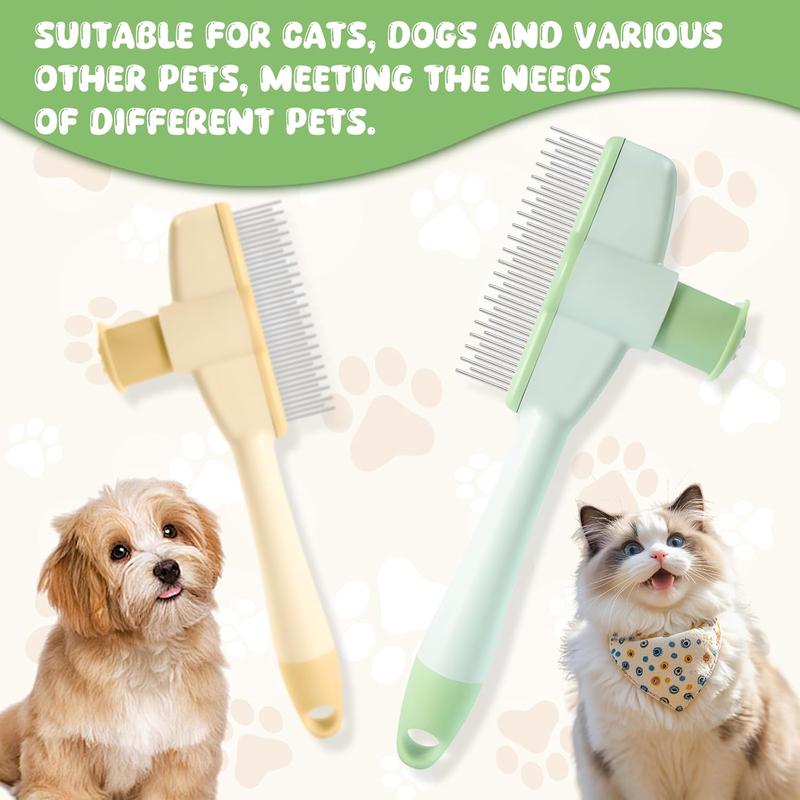 2-Pack Pet Hair Removal Comb & Flea Comb with Release Button for Cats & Dogs - Grooming Brush for Short/Long Hair Green & Yellow