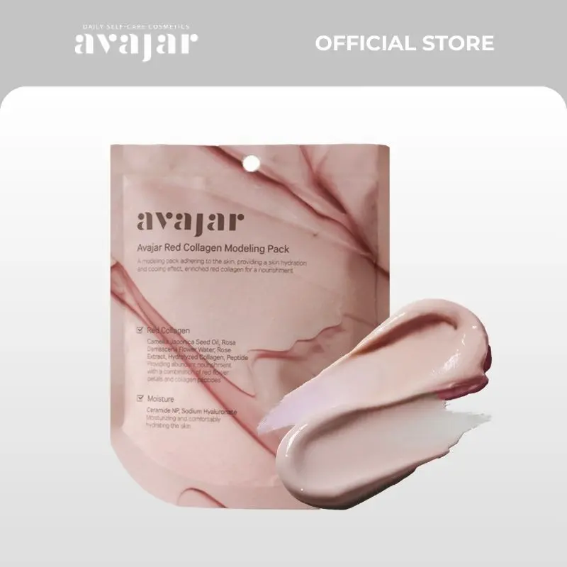 avajar Red Collagen Modeling Pack 28g | Professional K-Beauty Skincare with Rose Water, Camellia Oil, Hydrolyzed Collagen, Peptides, & Diatom Clay for Radiance & Firmness | Easy Mixing Pouch with Spoon & Spatula | For All Skin Types
