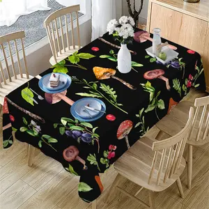 1 Mushroom Patterned Tablecloth with Forest Mushrooms, Berries, Grass, and Wildflowers -100% Polyester Fiber Rectangular Table Cover, Suitable for Kitchen, Dining, and Party Decoration, Kitchen Table Cover | Mechanical Textile