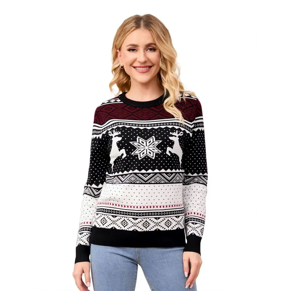 Coolmee Women's Christmas Reindeer Sweater, Festive Long Sleeve Crewneck Pullover in a Cozy Viscose Knit, Jeans, Leggings