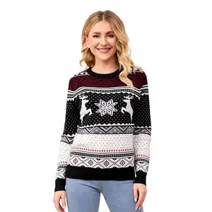 Coolmee Women Christmas Tree Reindeer Holiday Knit Sweater Pullover S Black