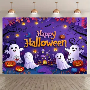 Halloween Themed Background Banner, 1 Count Ghost & Pumpkin & Bat Pattern Wall Decor, Wall Hanging Banner for Halloween Party Garden Home Decoration, Ornaments