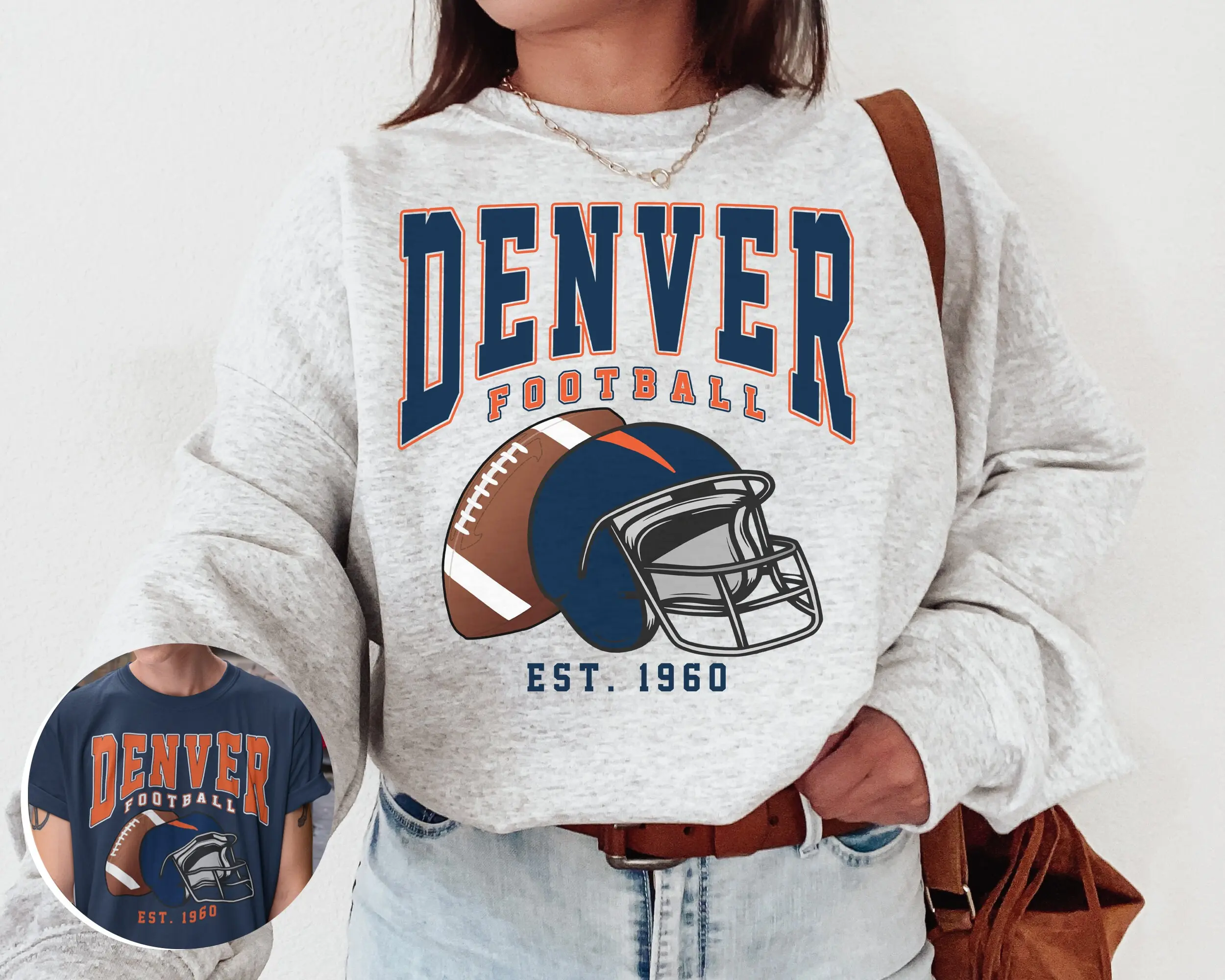 Vintage Denver Football Crewneck Sweatshirt / T-Shirt Broncos Sweatshirt Vintage Style Denver Sweatshirt Denver Fans Gift Casual Cotton
