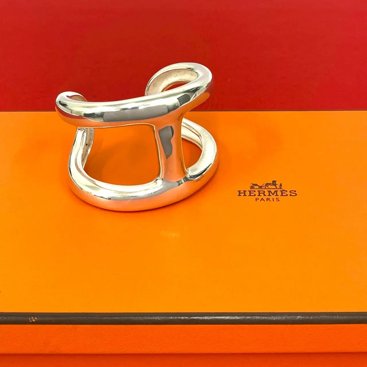 Pre-owned HERMÈS Sterling Silver 925 (Ag925) Small Leather Goods Hermes Osmose Silver Bracelet