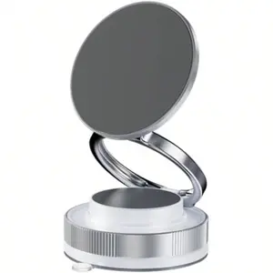 Magnetic Phone Holder- Upgraded Washable Nano Gel Pad Suction Cup Vacuum Magnetic Circular Car Phone Stand Unique Style Adjustable Phone Mount for Home/Gym/Mirror (White)