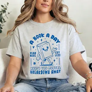 comfy A Book a Day Keeps The Mental Breakdown Away Shirt, Book Lovers T-Shirt, Reading Tee, Gift for Librarian, Romance Reader Tee