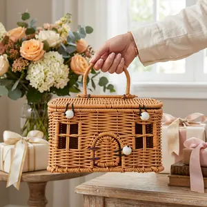 Handmade Woven House-Style Basket, Imitation Rattan Creative Storage Basket, Halloween Gift Basket, Home Decor Basket, Outdoor Basket