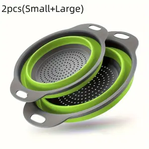 2 Piece Foldable Strainer Set, Kitchen Strainer Utensils, Food Colander Kitchenware, Space Saving Portable Vegetable and Fruit Washing Basket, Round Expandable Filter Bowl for Kitchen Camping Picnic