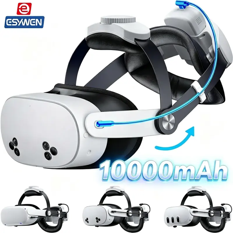 ESYWEN 10000mAh Battery Head Strap for Meta Quest 3/2/3S, Enhanced Stability with 4-Way Adjustment, Easy to Wear, Comfortable & Secure Fit for Oculus Quest 3/2