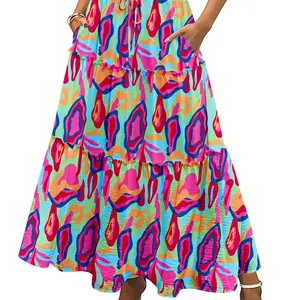 ZEAGOO Womens Casual Maxi Skirts for Women 2025 High Waist Boho Skirts Floral Printed Long Flowy Skirt with Pockets Chic Womenswear