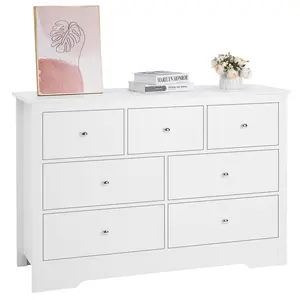 VEVOR 7 Drawer Dresser,  Wooden Chest of Drawers with Sliding with Anti-tip Device, Modern Minimalist Dresser Chest, Closet Storage Organizer for Living Room, Hallway, Bedroom, Entryway, Light Wood