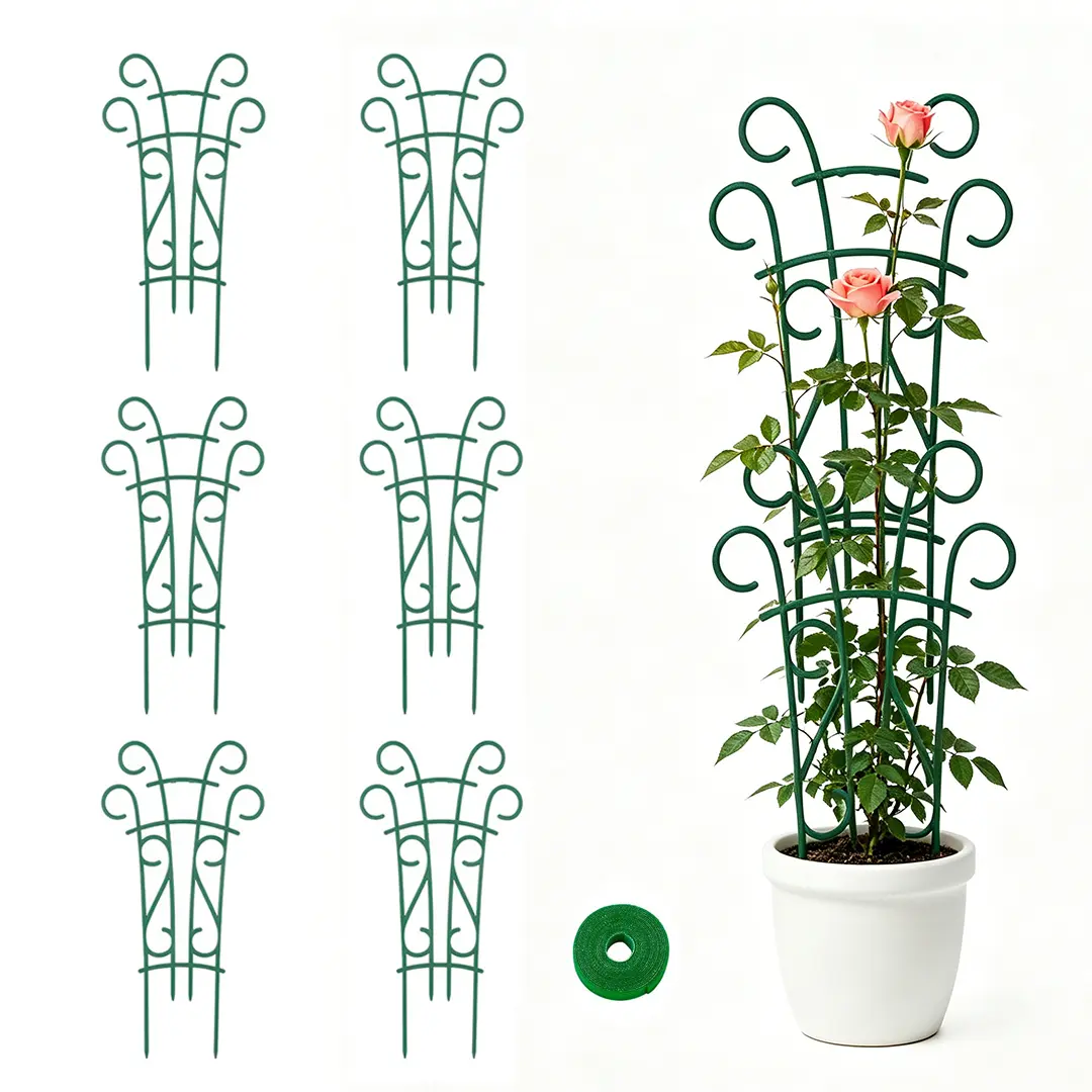 6-piece plant support set, vertical plant support, stackable garden supports—gardening tools suitable for potted plants and outdoor climbing plants such as morning glory, roses, pothos, and more.
