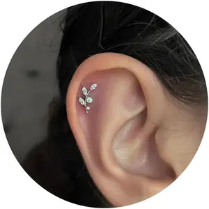 16G Titanium Flat  Earrings for Women Conch/Helix/Foward Helix/Tragus/   Internal Thread Cartilage Stud   CZ Branch Earrings