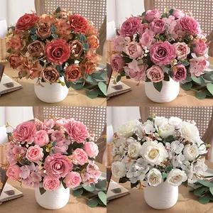 6 Fork Hibiscus Rose Artificial/Fake Flower Creative Bouquet Natural Style Decoration Dining Table Floriculture Decoration Decorative Fruit Plants Ornaments White outdoor decor front porch decor