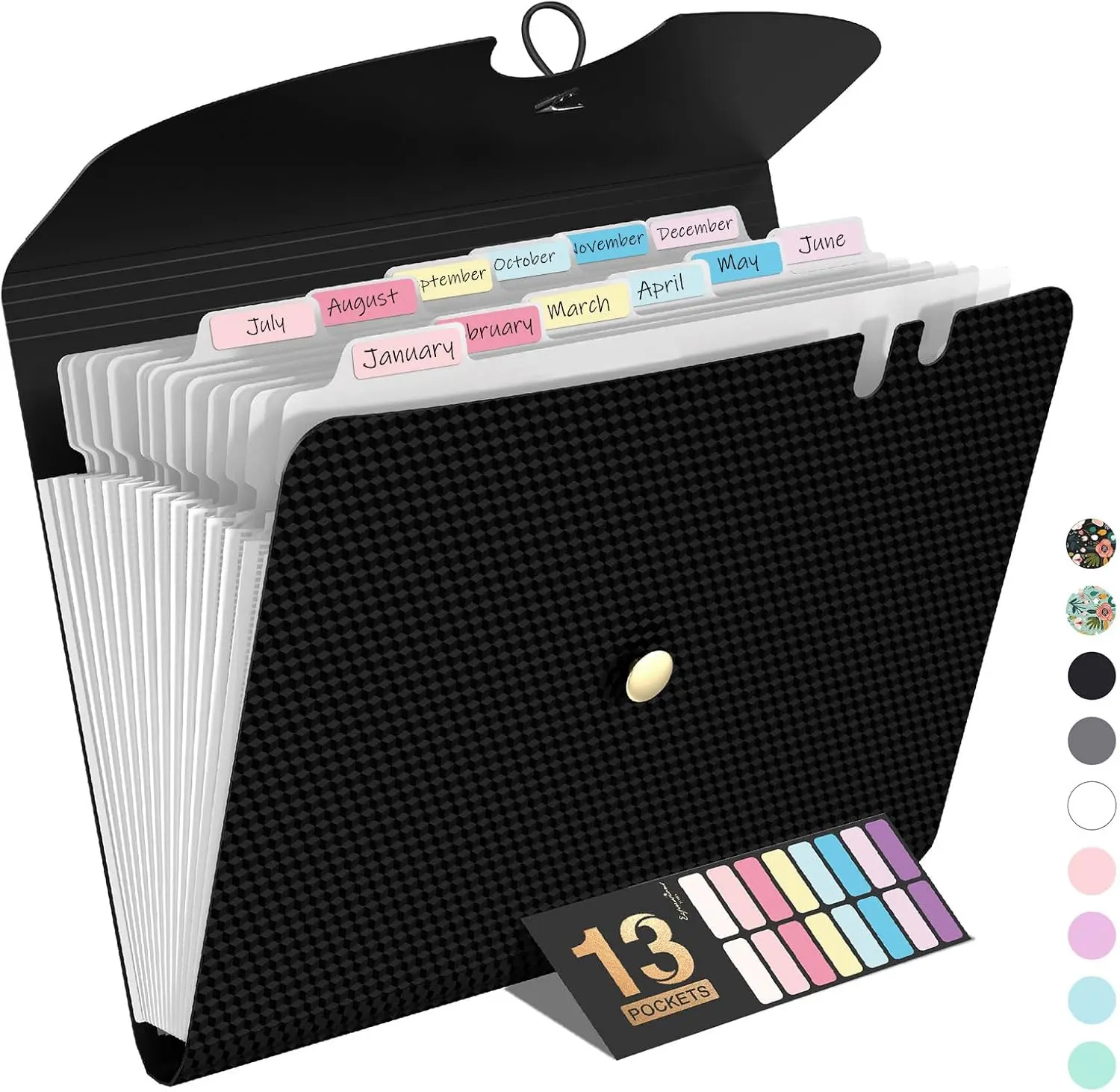 Sooez Expanding File Folder – 13 Pocket Accordion File Organizer with Labels, Portable Document & Receipt Organizer for A4/Letter Size Papers, Black