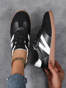 Women's Fashionable Lace Up Contrast Binding German Trainers, Casual Breathable Comfortable Sports Training Shoes, All-match Basic Shoes for Daily Wear