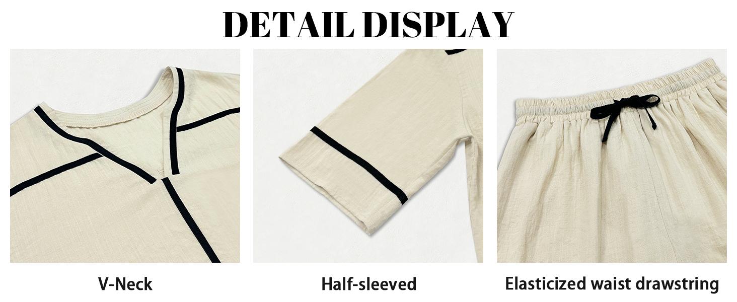 ETCYY Womens 2 piece sets Summer Lounge Set - Casual Linen Blend Short Sleeve V Neck Shirt & High Waisted Shorts Outfit - Breathable Soft Vacation Beachwear Tracksuit,matching sets for women,