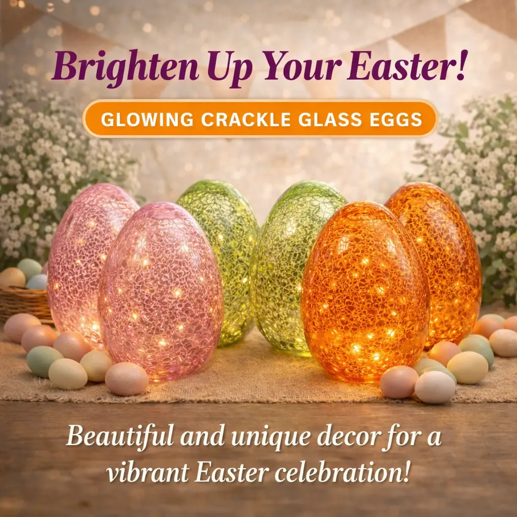 6-in Crackle Glass LED Easter Egg Light, Mercury Glass Night Light with 6-Hour Timer, Battery-Operated Festive Glow Spring Tabletop Lamp for Easter, Thanksgiving Home Decorations, Battery‑Run Ease