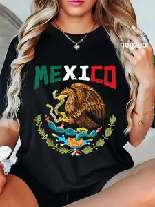 Streetwear Graphic T-Shirt, Unisex 100% Cotton Mexican Independence Day Top with Round Neck and Short Sleeves