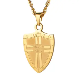 U7 Shield Armor Pendant Necklace Scripture Isaiah 54:17 Christian Jewelry