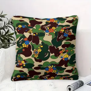 A Bathing Ape Style Floral Camo Throw Pillow (1 Piece, Includes Cover & Core), Green Camo Flower Decorative Cushion, Perfect Gift for Hypebeast Teens & Adults, for Sofa & Bedroom