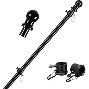 Black Flag Poles for Outside House - 5ft Tangle Free Flag Pole for House,Heavy Duty Metal Flagpole,Outdoor Flagpoles Residential for Porch,Fence (Without Bracket)