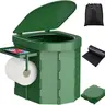 PAHTTO Hygienic Camping Toilet - Foldable, Compact Camping Supplies for Adults/Kids, ABS Build, 400lbs Capacity, 6-8 gal Bag Wrap, Detachable Phone Shelf, Toilet Paper Holder, Waterproof Lid, Portable Car/RV Travel Accessories, Easier to Use