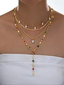 Women's Elegant Y-Shape Pendant High End Necklace Set, Multilayer Criss-Cross Design Jewelry Gift for Women, Daily Wear & Special Occasions, Dainty Layering Jewelry