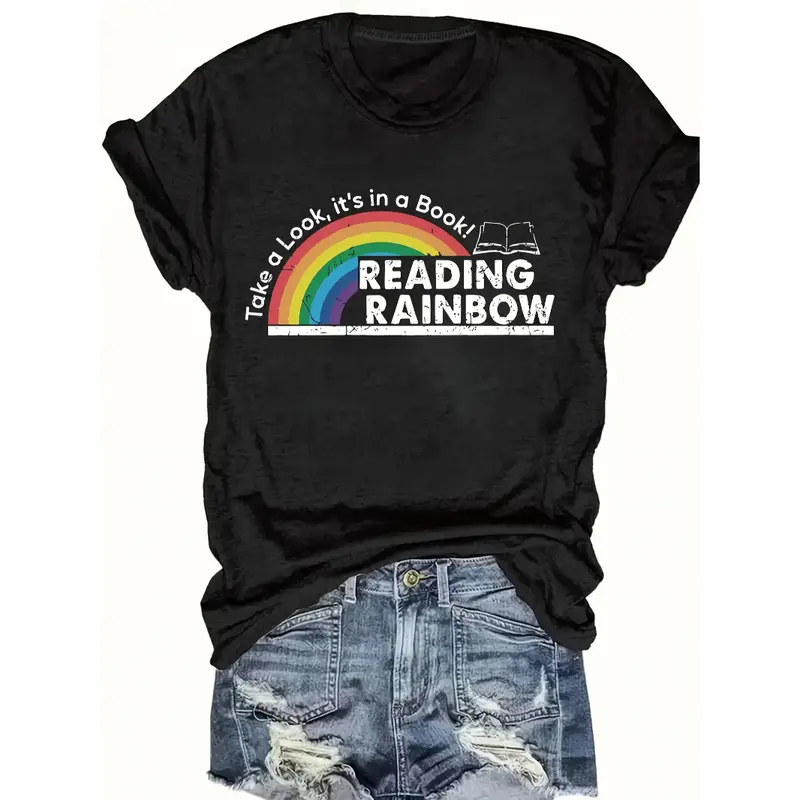 Women's Fitted Cotton Crew Neck Shortsleeve Graphic Tshirt - Soft Breathable Athletic Tshirt with Loose Drop-Shoulder, Retro Casual Summer Streetwear for Reading Lovers, Valentine's Day Party (Graphic Tees Women)