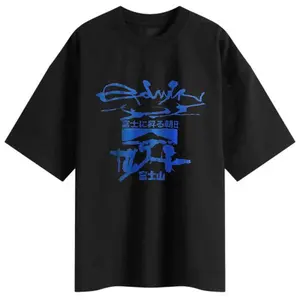 Edwin Short Sleeve T-Shirt Black with Blue Graffiti Print and Japanese Text for Casual Wear