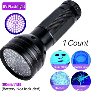 Wild Bright 1-pack 51LED aluminum purple light flashlight, 395nm pet stain flashlight, fluorescent aluminum detector, suitable for outdoor hiking and garden search, 3*AA batteries not included