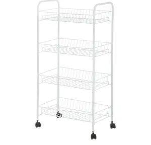 4-Shelf Steel Laundry Cart with Caster Wheels for Adults, Seniors, and Teens - White - Accessories, Racks Household Organiser