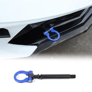 1-piece set, aluminum alloy + carbon steel, red ring silver bar/blue ring black bar, car front bumper tow ring, suitable for 2020+ Corvette C8 models