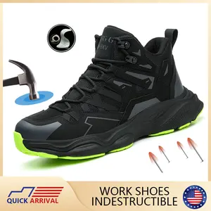 Steel Toe Shoes for Men Indestructible Work Boots Lightweight Safety Shoes Walking Anti-smash Anti-puncture Protective Sneakers Black Footwear Mesh Closed Worker