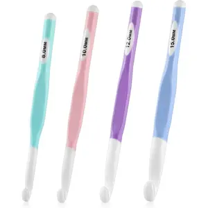 4PCS Crochet Hooks, 8mm/10mm/12mm/15mm Plastic Crochet Hooks with Rubber Handle, Crochet-Needles Set, DIY Yarn Weaving Tools for Knitting Blankets, Shawl, Carpet, Gloves, Bags, Hats, Socks and Scarf