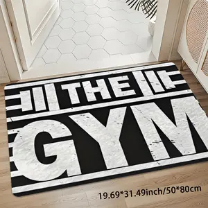 Letter Pattern THE GYM Slogan Rug, Motivational Rug, Fitness Motivation Door Mat & Entryway Rug for Home Gym, 8mm Thick 850gsm Velvet Mat, Non-Slip Washable Runner for Kitchen Bathroom Bedroom Living Room Mat