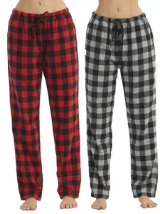 Women's Plaid Print Drawstring Waist Flannel Pajama Sleep Pants, Casual Comfy Pocket Loose Fit Straight Leg Sleep Bottoms for Fall & Winter, Ladies Sleepwear Loungewear for Indoor Wear