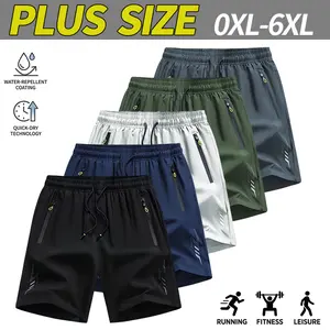 5 Pieces Men’s plus-size ultra-light quick-dry athletic shorts, stylish casual running and fitness gear, polyester–spandex blend fabric, suitable for beach and outdoor activities, featuring zippered pockets and an elastic waistband