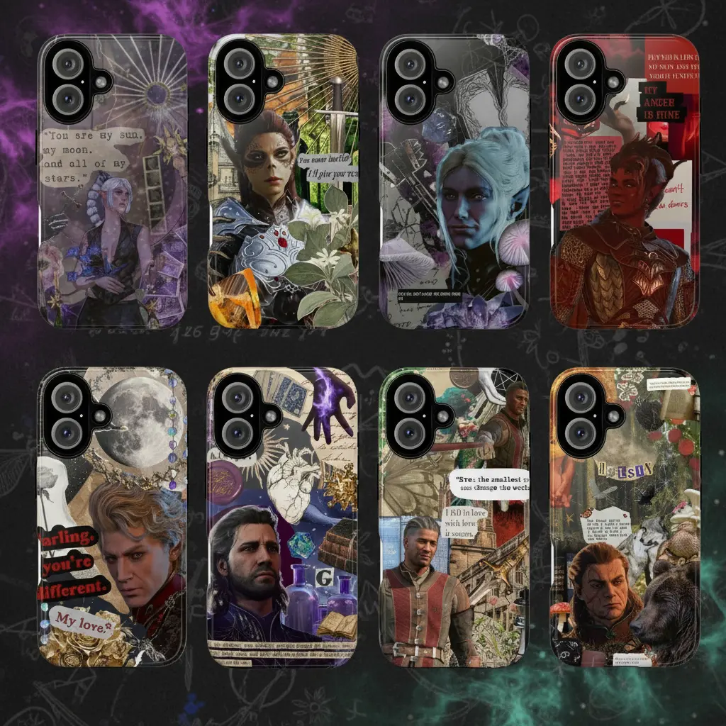 Baldur's Gate 3 Companion Collage Phone Cases - Astarion, Shadowheart, Gale, Karlach, Lae'zel, Wyll, Halsin Fan Art Designs - Durable Iphone and Samsung Protective Covers for BG3 Fans