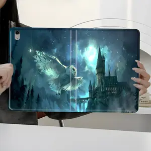 Fantasy Owl & Magical Castle Tablet Case with Auto Wake/Sleep, Night Sky Design, Protective, Shockproof Full-Body Protection Book-Style Stand Cover with Pencil Slot, Fits 10.2/10.5/10.9/11/12.9/13 Inch Tablets, Durable Case for Home Office School