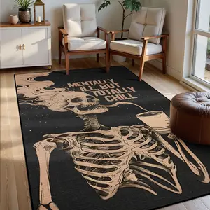 Halloween Skeleton Pattern Non-Slip Rug, Decorative Rug Mat, Soft Low Pile Washable Carpet, Home Decor for Living Room Bedroom Office, Five Sizes Available