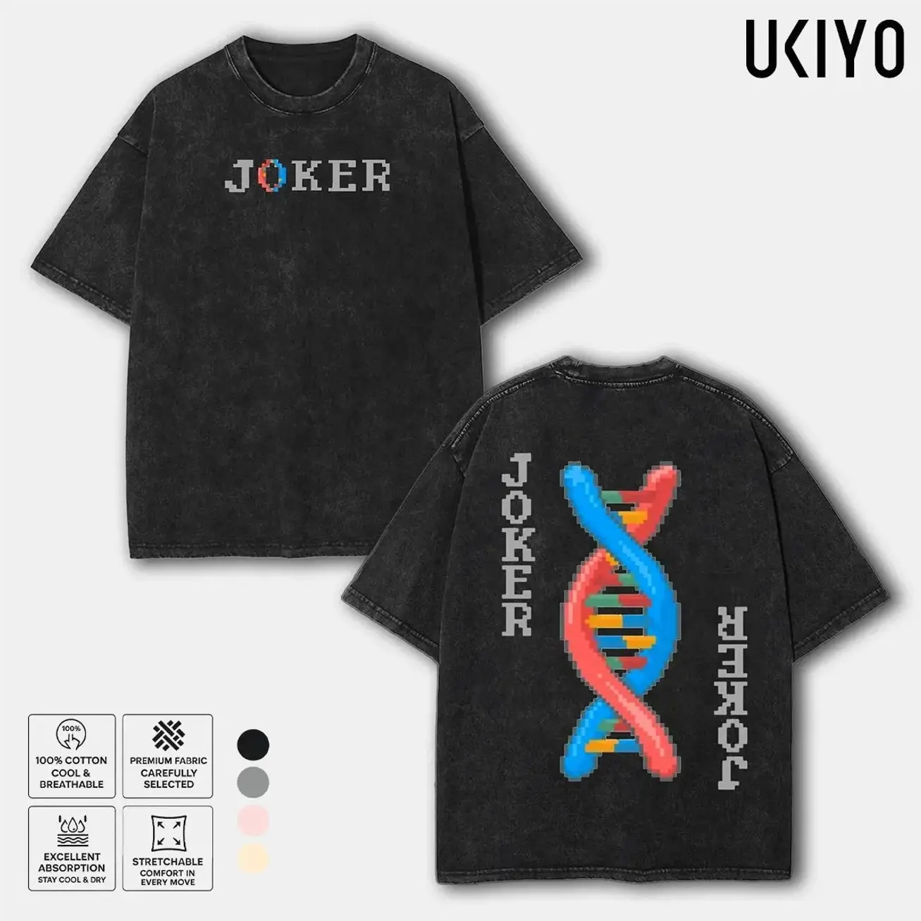 Balatro DNA Joker Pixel Washed 2 sided printed T-Shirt, Menswear Tops shirts men, Cotton unisex graphic tees hoodie game merch Menswear Clothes Soft trendy game day unisex Casual Straight casual apparel NJG