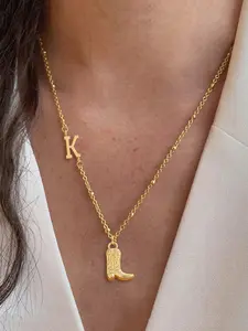 1Pcs Initial Western Cowboy Boot Pendant Women Necklace New Vintage Stainless Steel Bead Chain Necklaces For Women Adjustable Charms Necklace