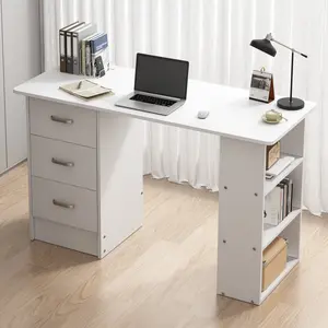 NAIYUFA Writing Desk with 3 Drawers & 3 Shelves for Home Office or Bedroom White/Black MDF Organizer Storage Table 47.24x28.35x19.29 Inches
