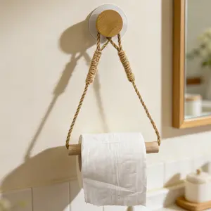 Wooden Stick Hemp Rope Tissue Holder Personalized Creative Wooden Stick Toilet Paper Hanger Homestay Hotel Handmade Paper Roll Holder