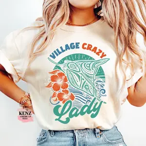 Village Crazy Lady Grandma Moana T-shirt, Cotton Casual Graphic, Unisex Daily Outfit, Womenswear, Funny Grandma Shirt, Womens Top