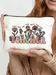 Teacher-Printed Makeup Bag, Cosmetic Organizer, Perfect Gift for Teacher's Day,Suitable for Everyday Use, Back-to-School, Travel, Vacations, It's an Ideal Present for Teachers, Family, And Friends. Suitable Gift for Teacher's Day, Birthdays, Holidays.