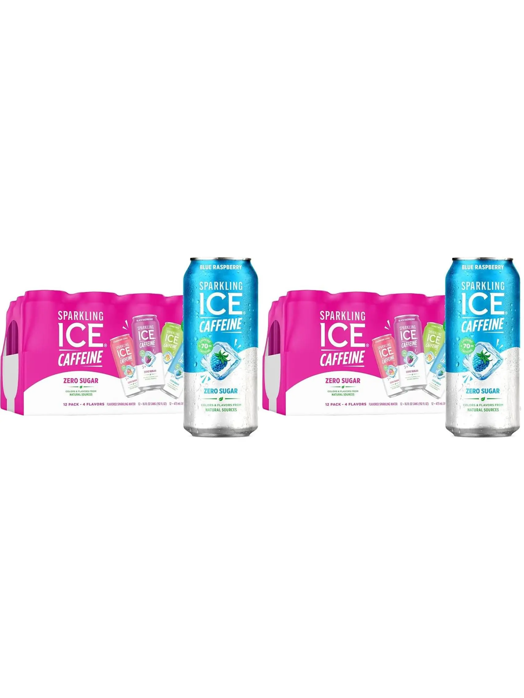 Sparkling Ice Caffeine Black Raspberry Sparkling Water with Caffeine, Zero Sugar, with Antioxidants and Vitamins,16 fl oz Cans (Pack Of 12)