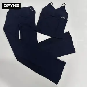 DFYNE Seamless V-Neck Vest & Micro Flare Pants Set – High Stretch Yoga & Fitness Suit for Women with Beautiful Back Design